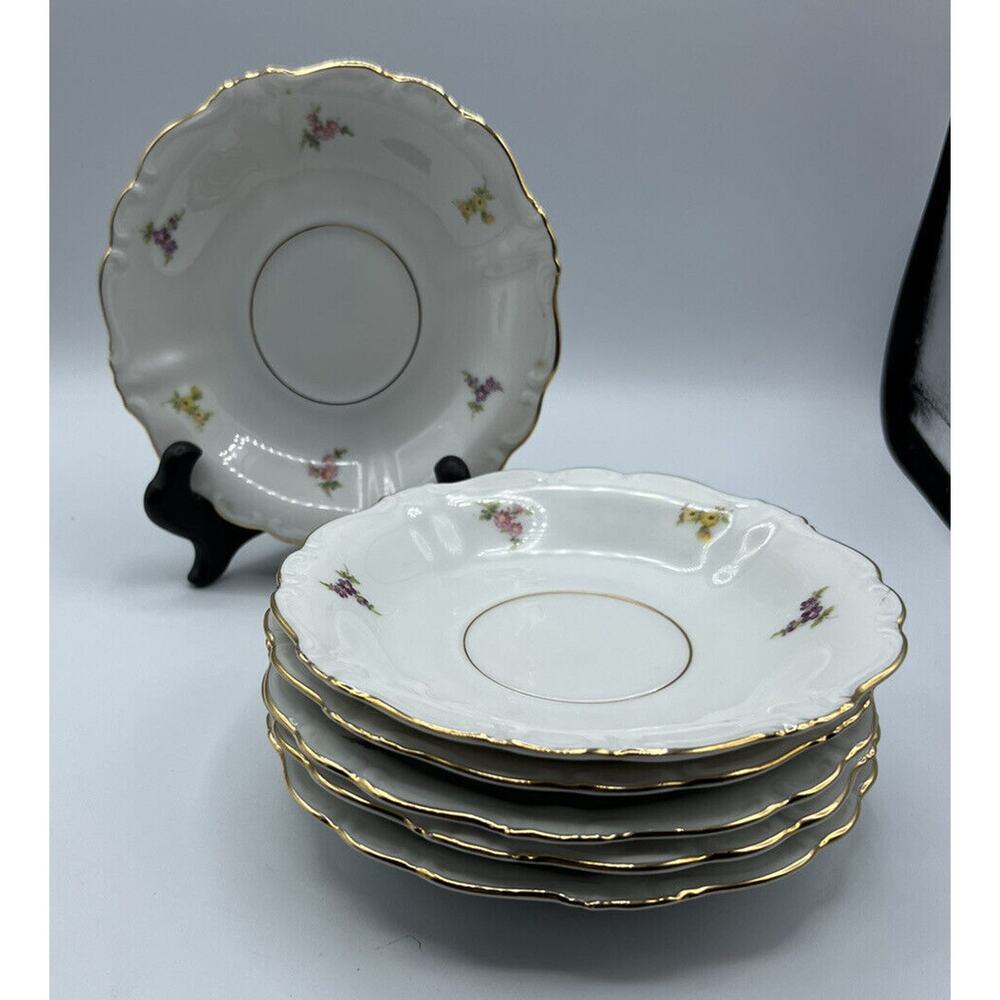 Plates Saucers No Cups Johann Haviland Bavarian China 5 Gold Trim Rosebud 6 ins.